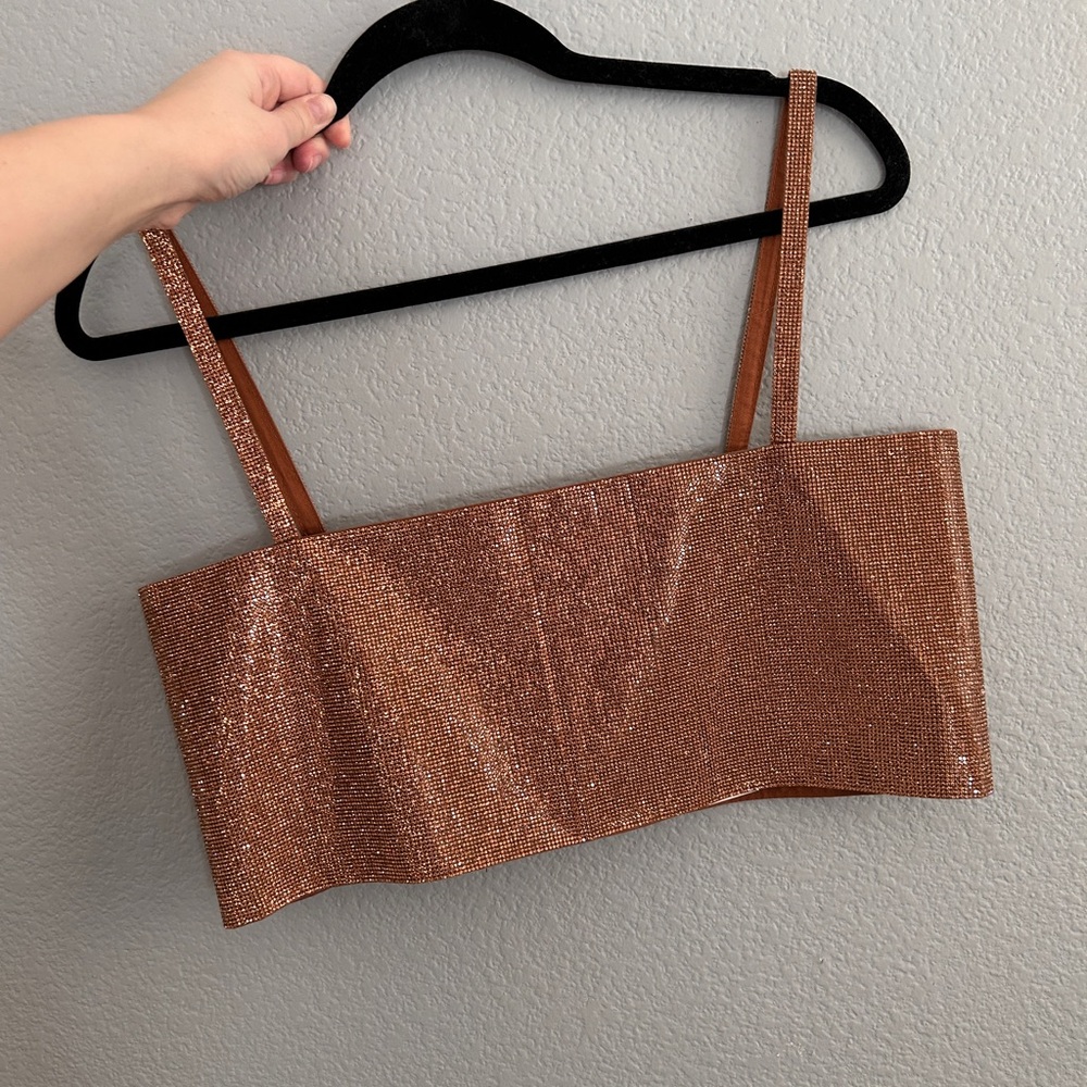 12th Tribe Copper Sequin Cropped Tank Top
